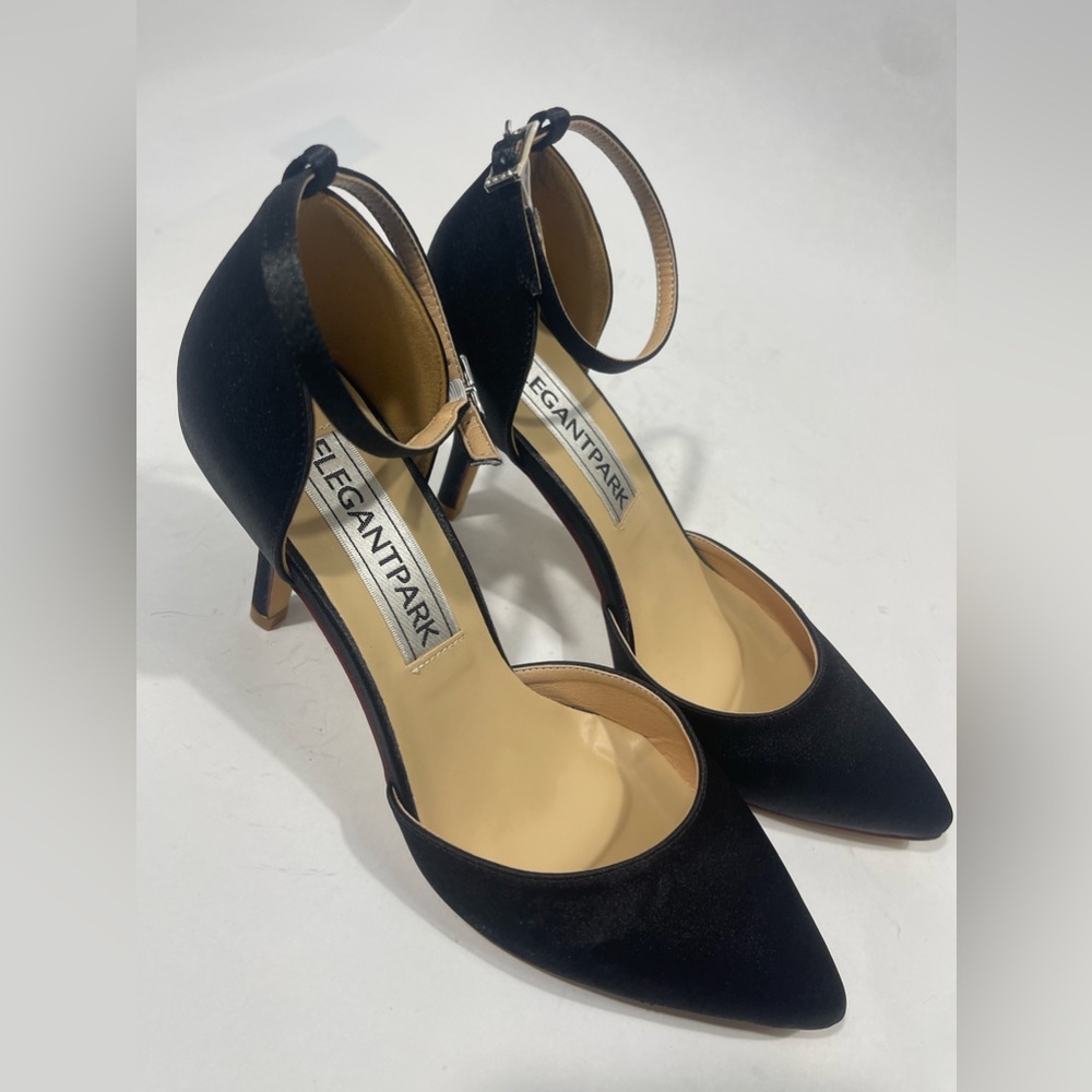 ELEGANTPARK Women Pointed Toe High Heel Pumps Satin Ankle Strap Wedding Bridal